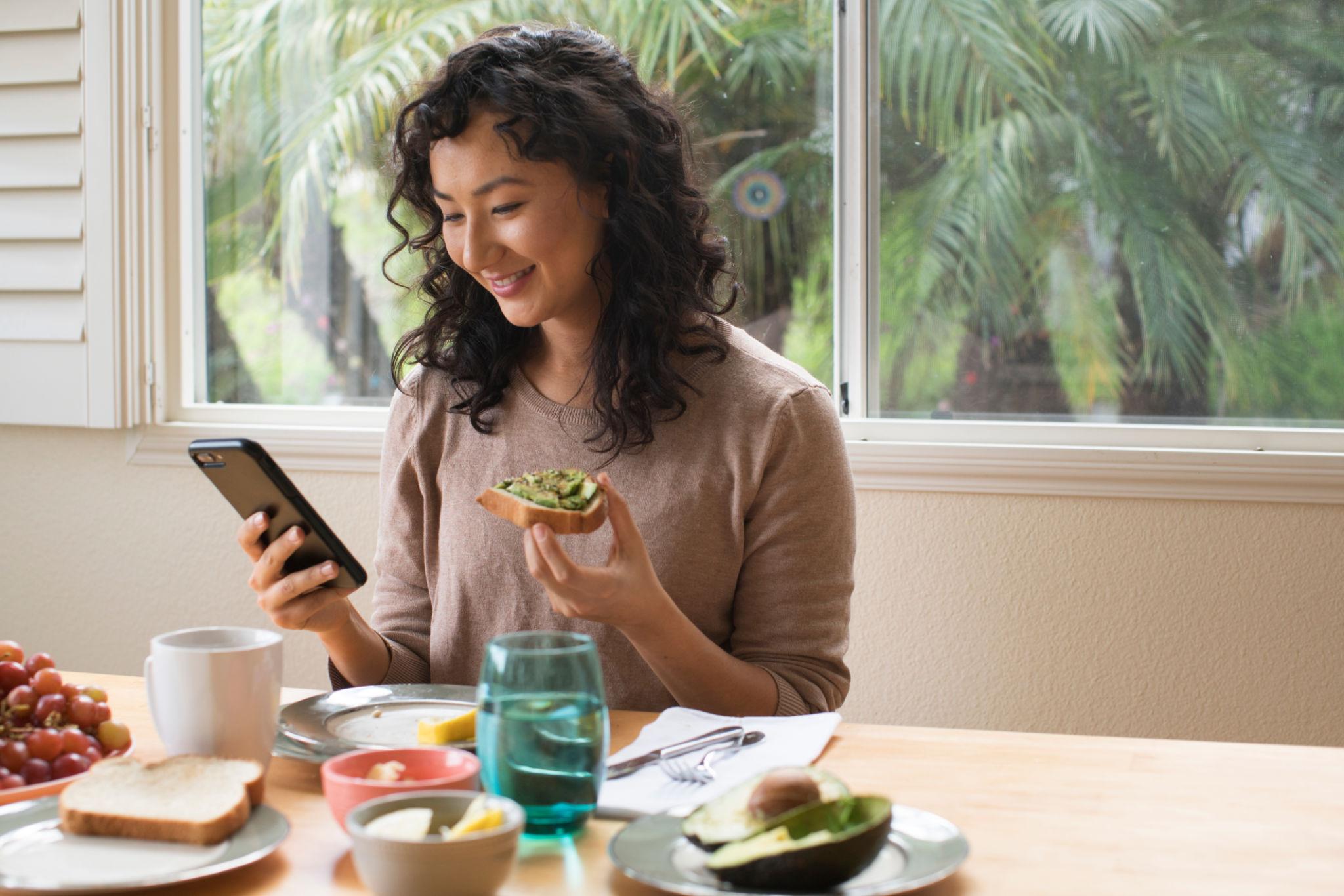 simple morning routine with natural light breakfast and phone set aside
