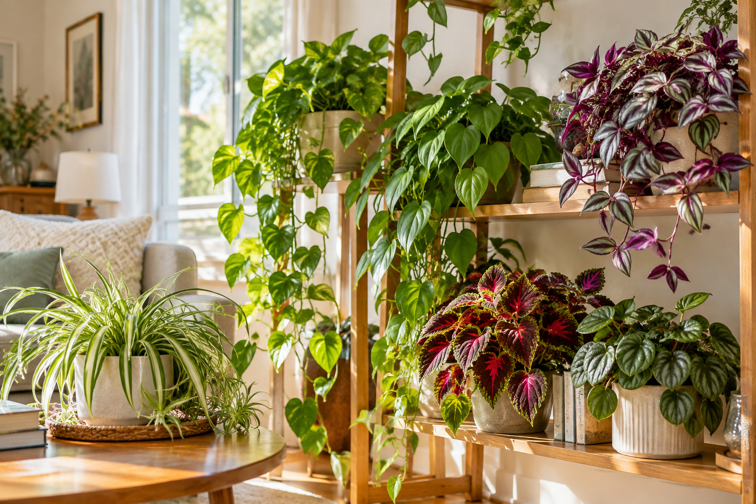 easy fast growing indoor plants including pothos spider plant and peperomia