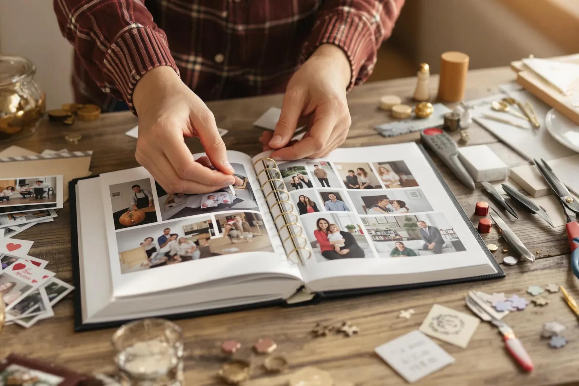 handmade DIY photo album gift with printed photos and craft supplies