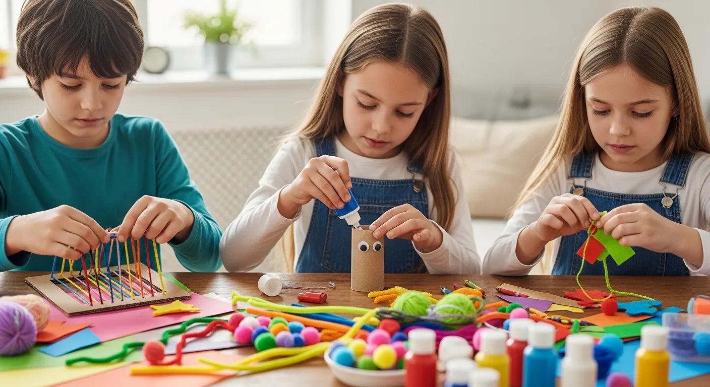 kids doing DIY arts and crafts with paint and cardboard at home